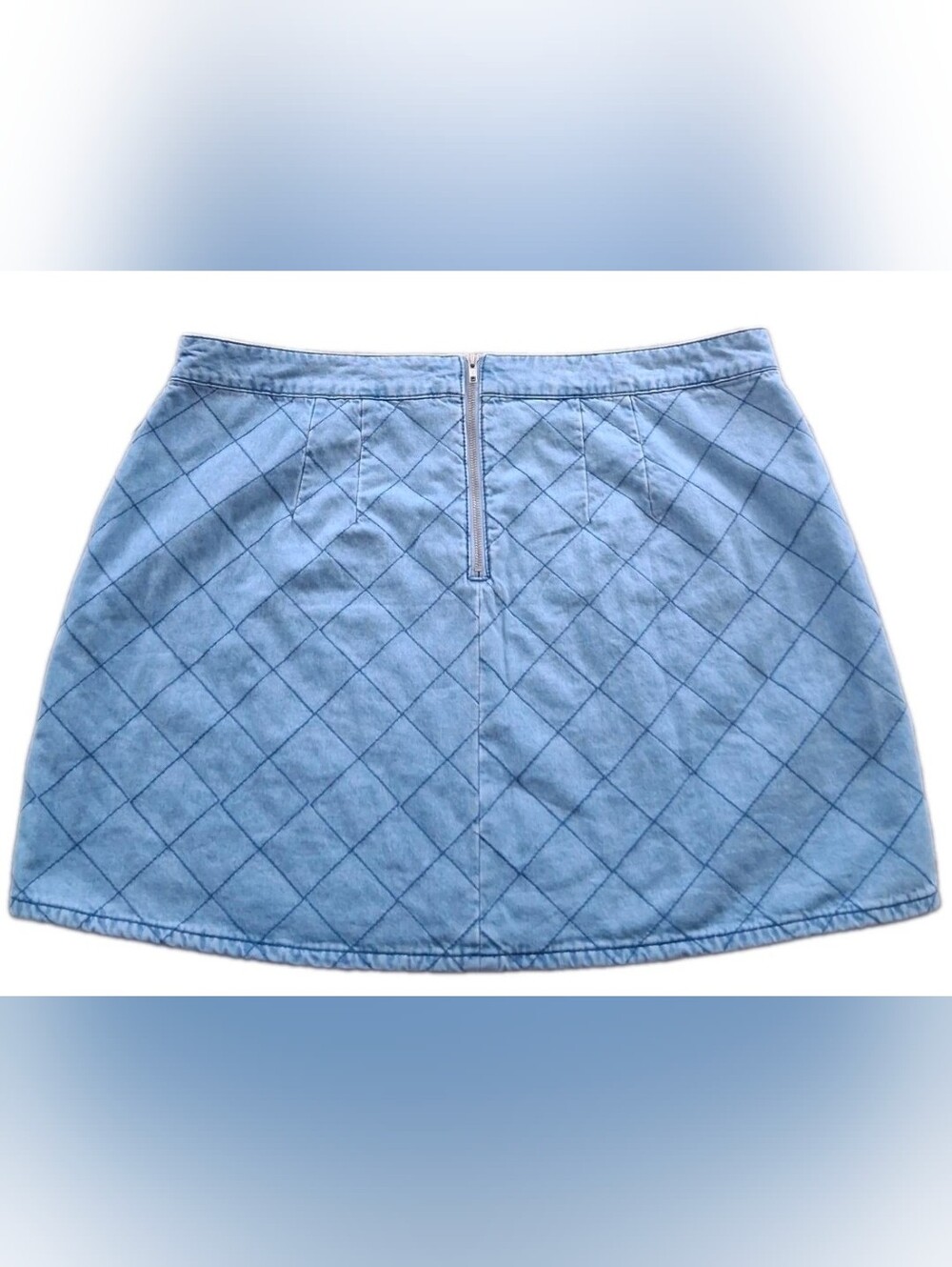 Eloquii Denim Skirt Sz 22 Knee Lgth MedWash Diamond Pattern W/Zipper & Lined - Picture 2 of 8